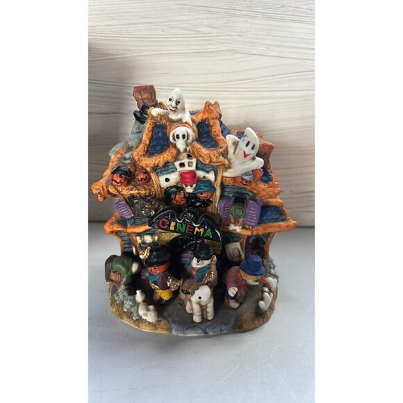 Vintage 2000 Spooky Hollow Halloween Porcelain House Cinema No Cord - Picture 4 of 9